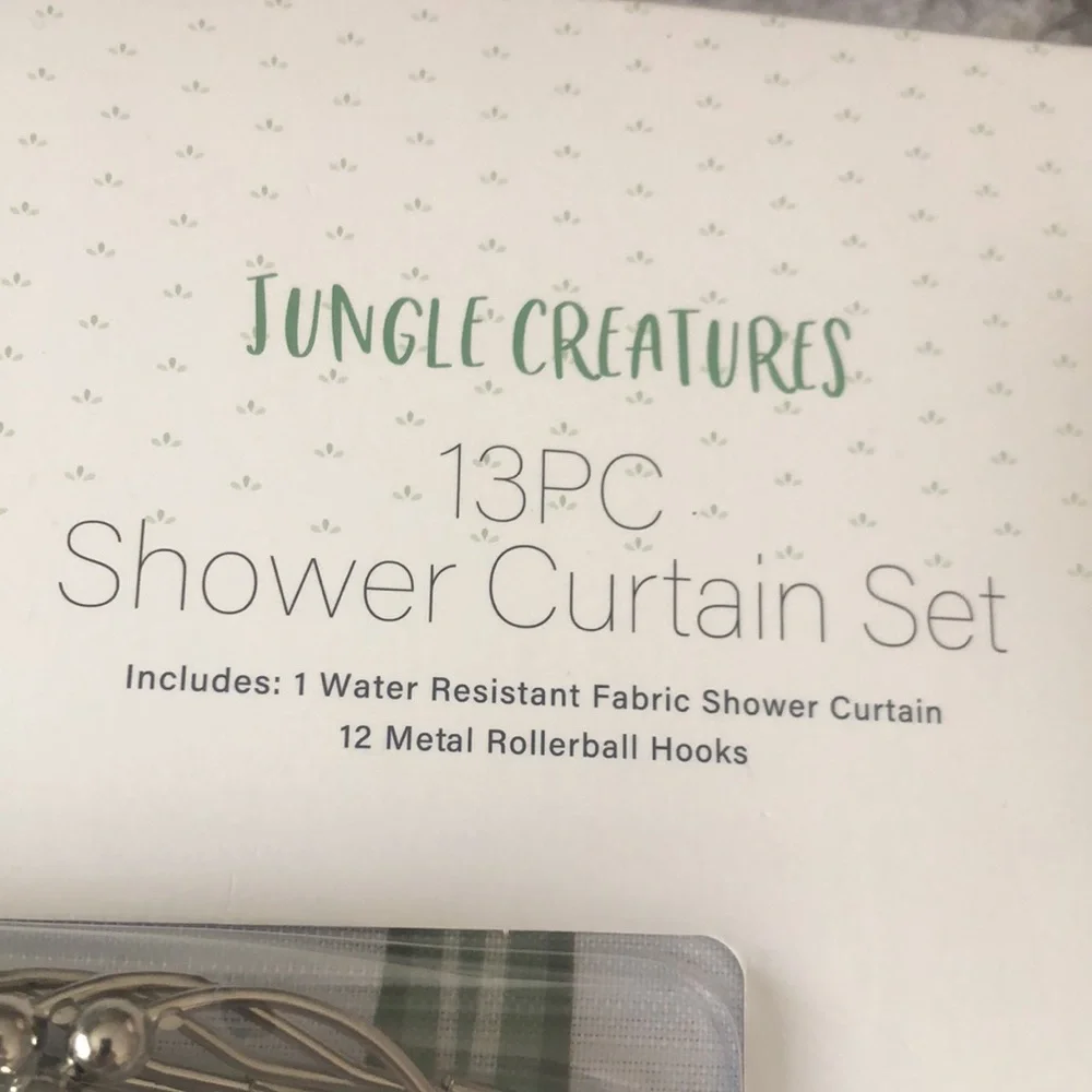 Jungle Creatures Tropical Shower Curtain Set - Monkey Palm Print, Green & White